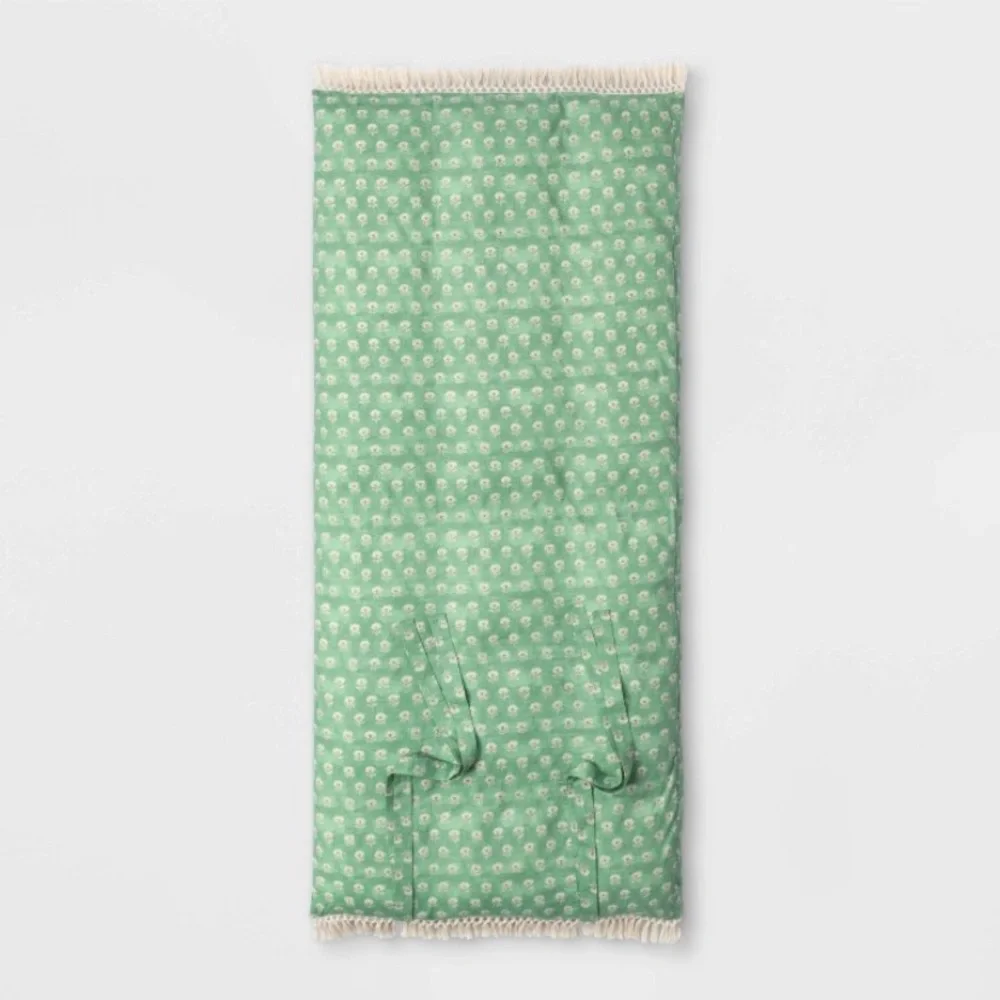 Threshold Green Patterned Floor Mattress with Cream Fringe
